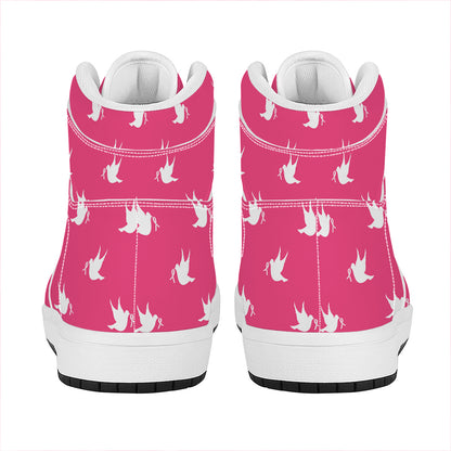 White Dove Breast Cancer Pattern Print High Top Leather Sneakers