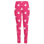 White Dove Breast Cancer Pattern Print High-Waisted Pocket Leggings