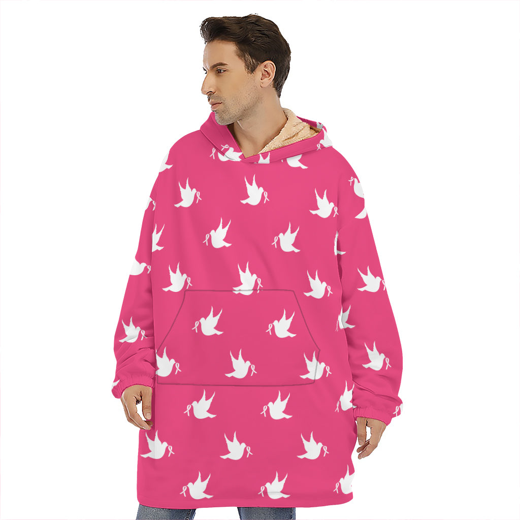 White Dove Breast Cancer Pattern Print Hoodie Blanket