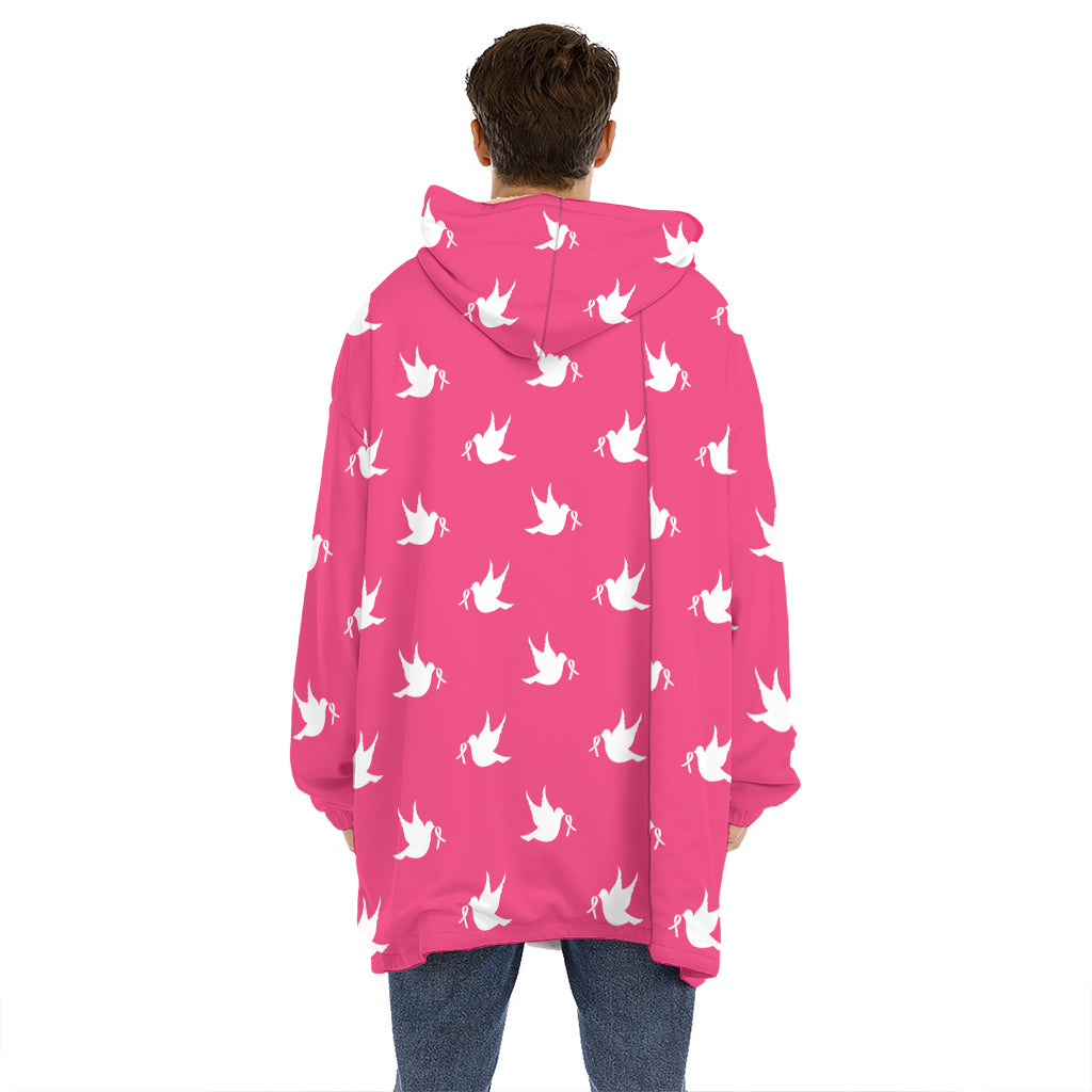 White Dove Breast Cancer Pattern Print Hoodie Blanket