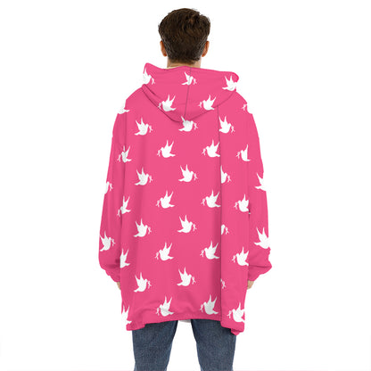 White Dove Breast Cancer Pattern Print Hoodie Blanket