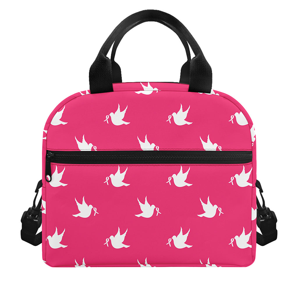 White Dove Breast Cancer Pattern Print Insulated Lunch Bag