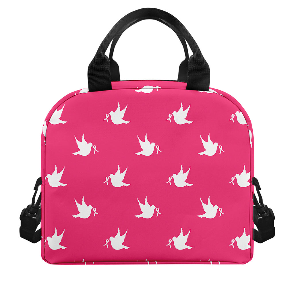 White Dove Breast Cancer Pattern Print Insulated Lunch Bag
