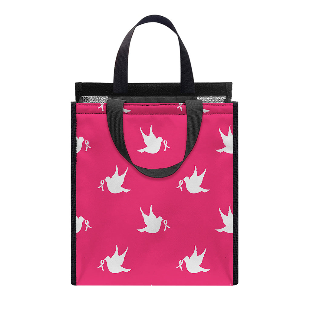 White Dove Breast Cancer Pattern Print Insulated Lunch Tote