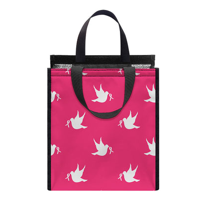 White Dove Breast Cancer Pattern Print Insulated Lunch Tote