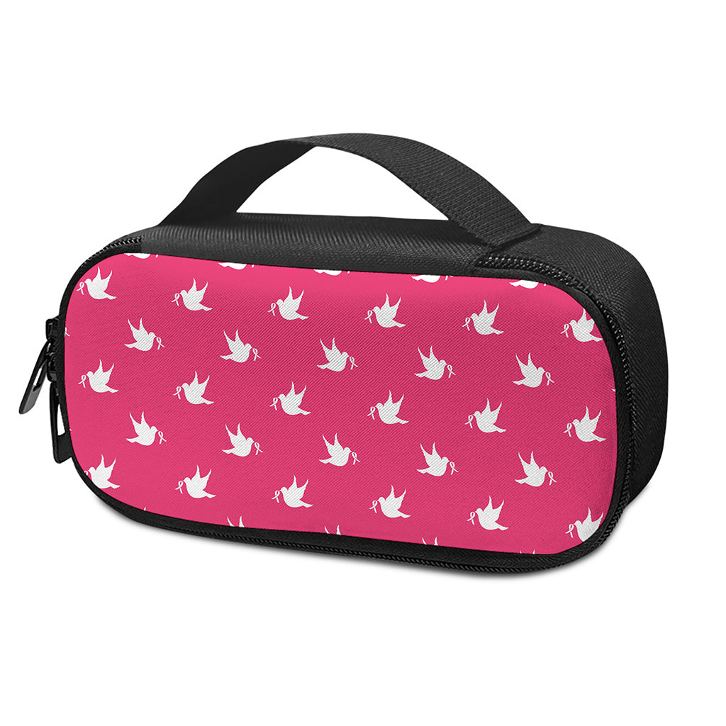 White Dove Breast Cancer Pattern Print Insulin Cooler Travel Case