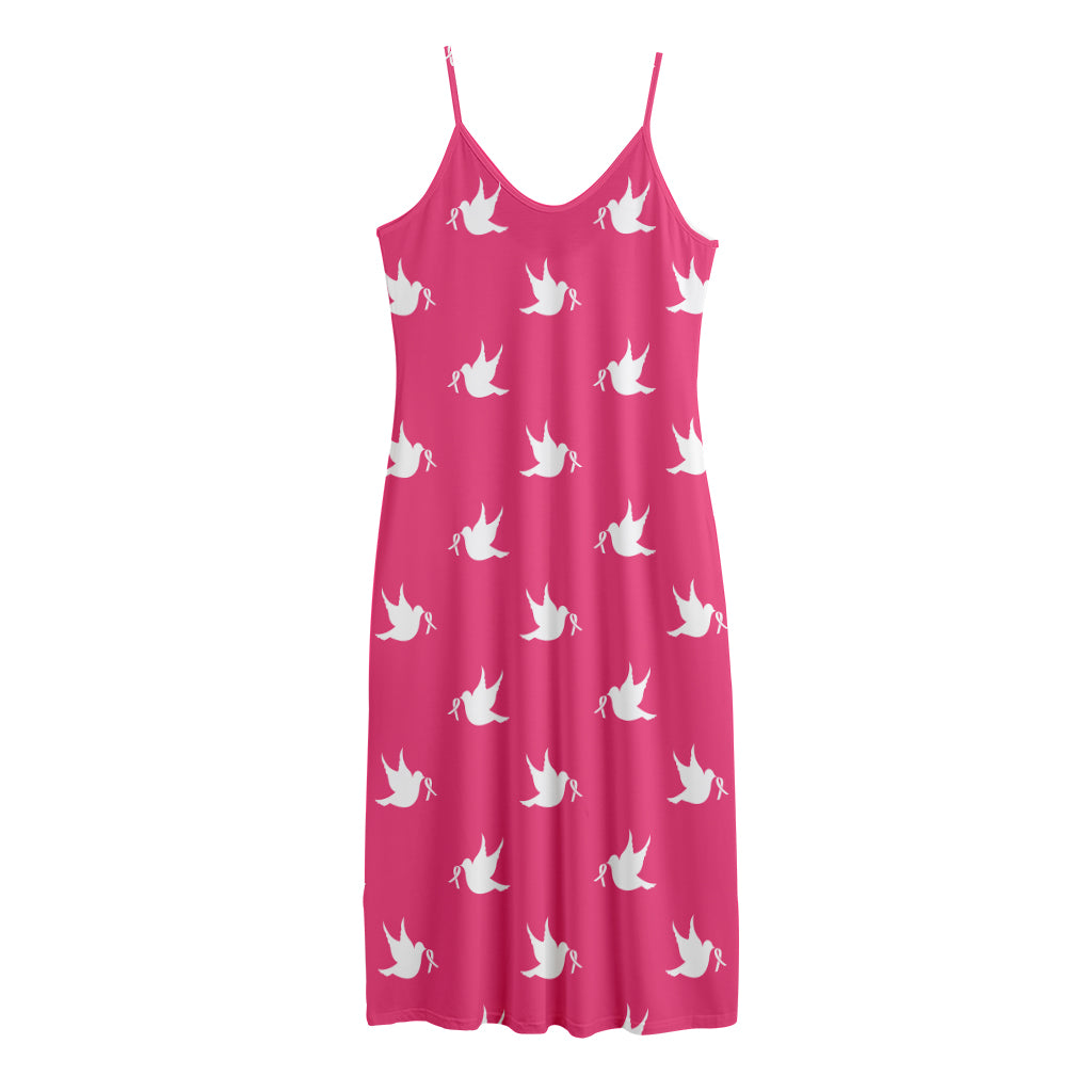 White Dove Breast Cancer Pattern Print Jersey Midi Cami Dress