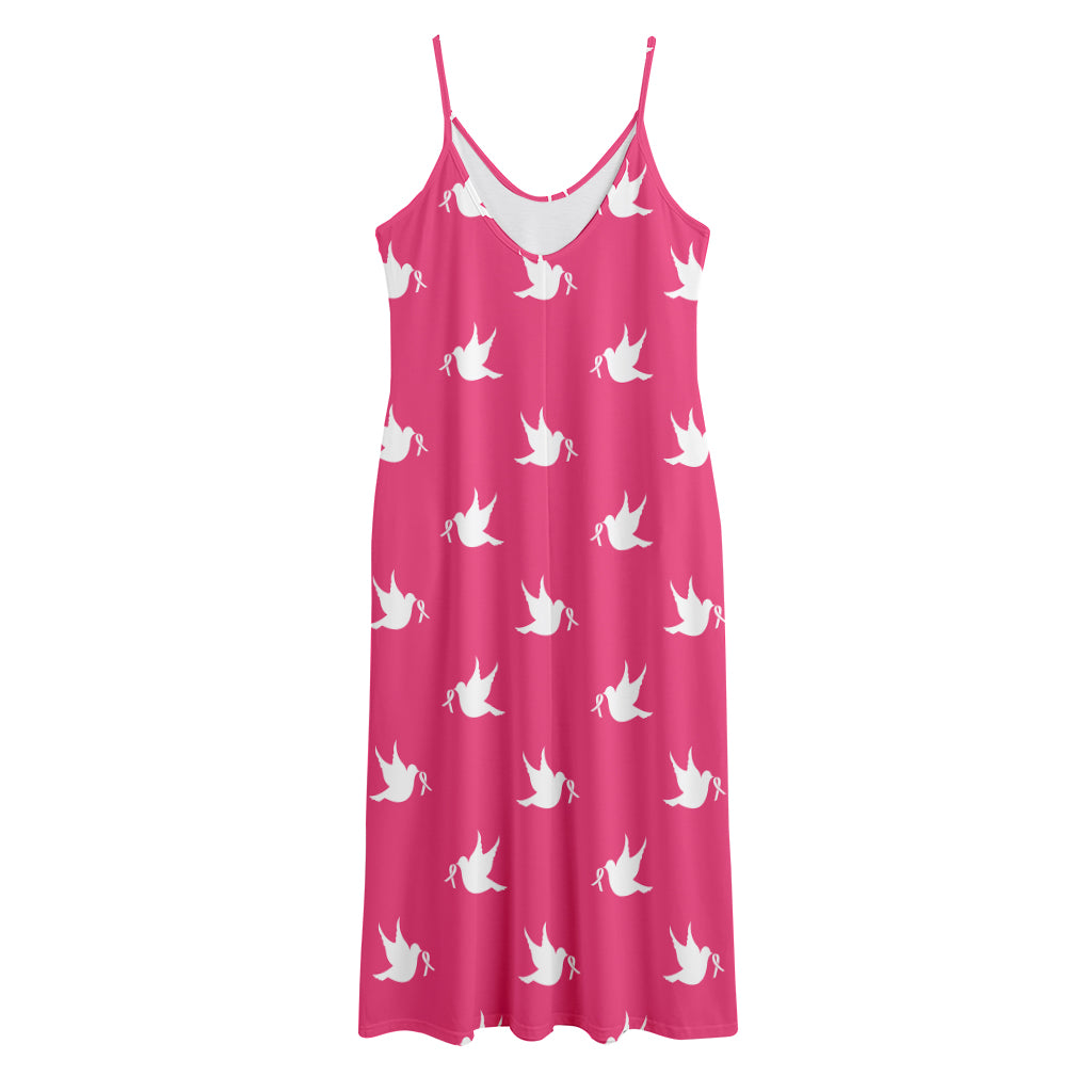 White Dove Breast Cancer Pattern Print Jersey Midi Cami Dress