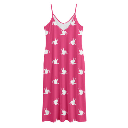 White Dove Breast Cancer Pattern Print Jersey Midi Cami Dress