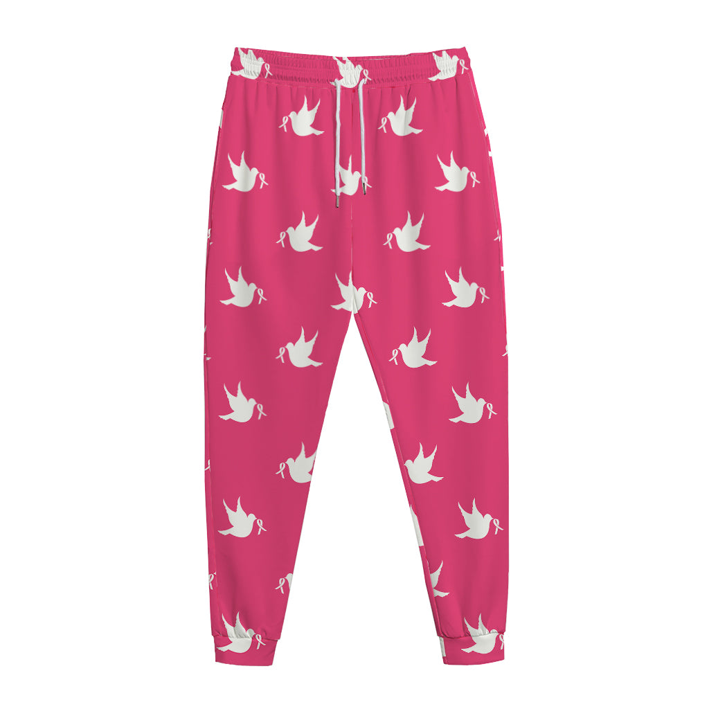 White Dove Breast Cancer Pattern Print Jogger Pants