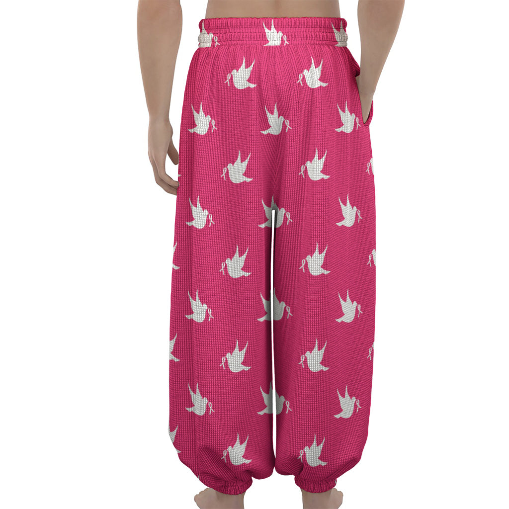 White Dove Breast Cancer Pattern Print Lantern Pants
