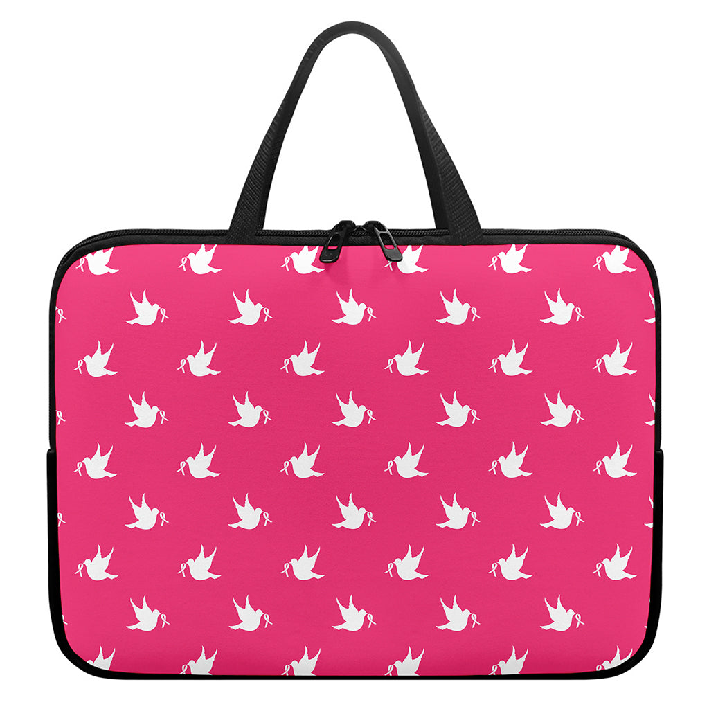 White Dove Breast Cancer Pattern Print Laptop Sleeve With Handle