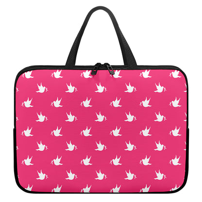 White Dove Breast Cancer Pattern Print Laptop Sleeve With Handle