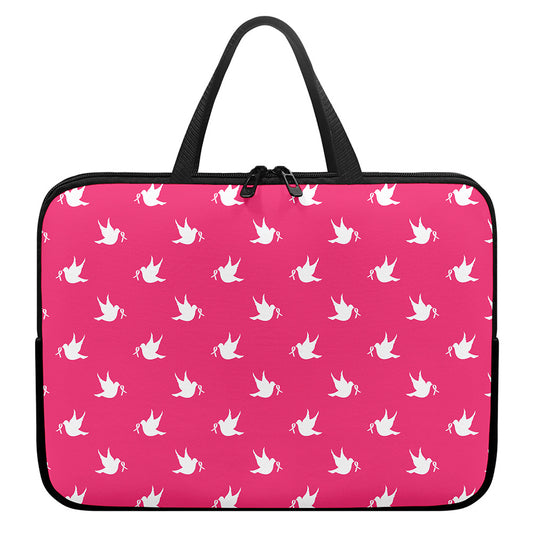 White Dove Breast Cancer Pattern Print Laptop Sleeve With Handle
