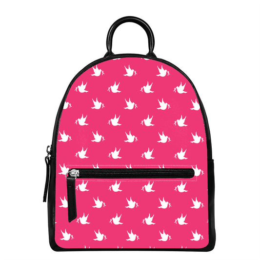 White Dove Breast Cancer Pattern Print Leather Backpack