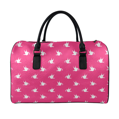 White Dove Breast Cancer Pattern Print Leather Duffle Bag