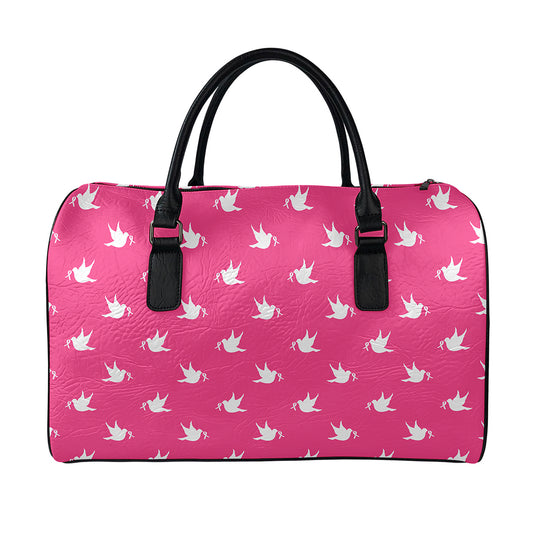 White Dove Breast Cancer Pattern Print Leather Duffle Bag