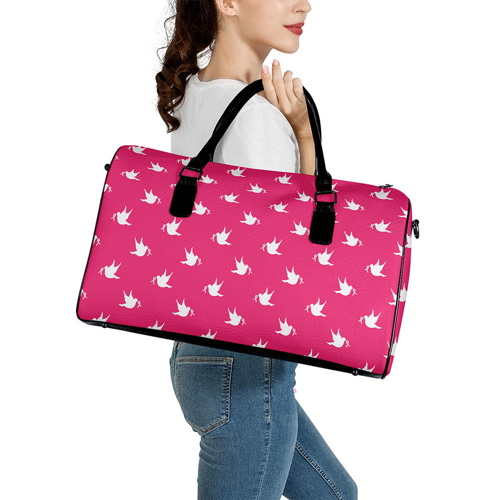 White Dove Breast Cancer Pattern Print Leather Duffle Bag