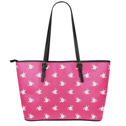 White Dove Breast Cancer Pattern Print Leather Tote Bag