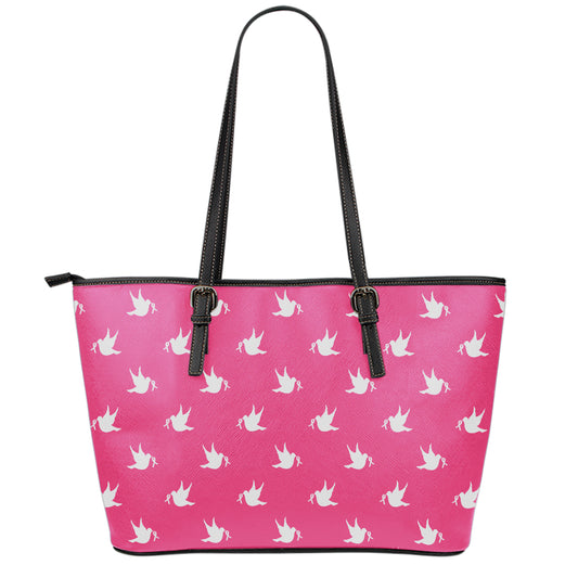 White Dove Breast Cancer Pattern Print Leather Tote Bag