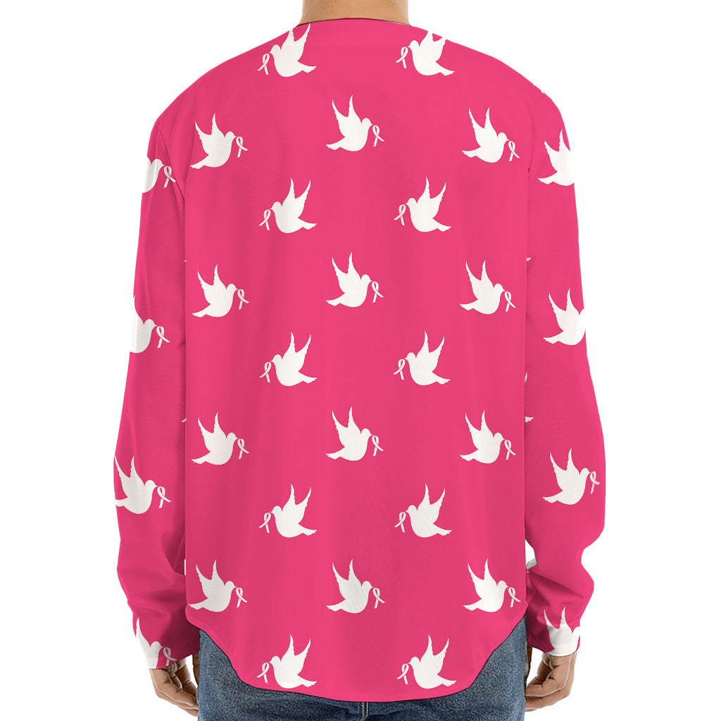 White Dove Breast Cancer Pattern Print Long Sleeve Baseball Jersey