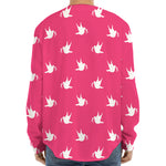 White Dove Breast Cancer Pattern Print Long Sleeve Baseball Jersey