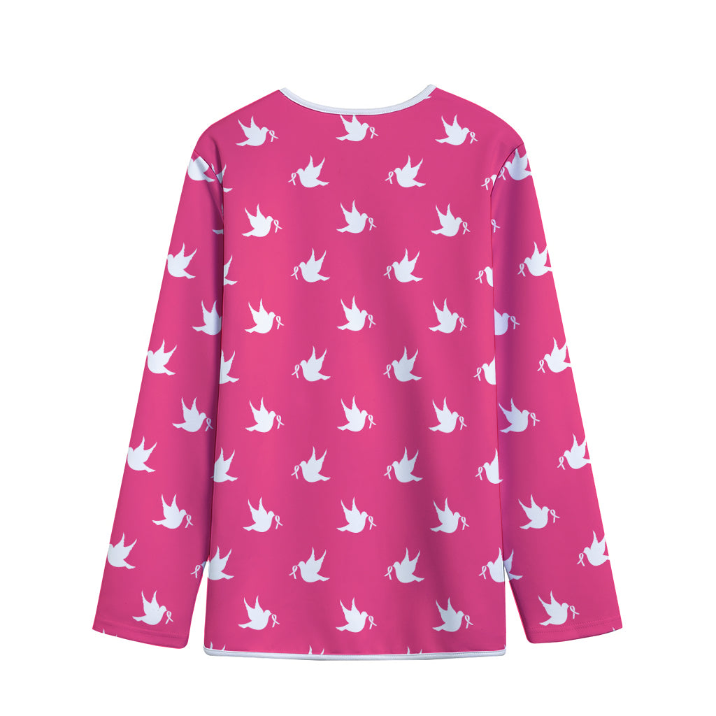 White Dove Breast Cancer Pattern Print Long Sleeve Short Coat