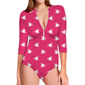 White Dove Breast Cancer Pattern Print Long Sleeve Swimsuit
