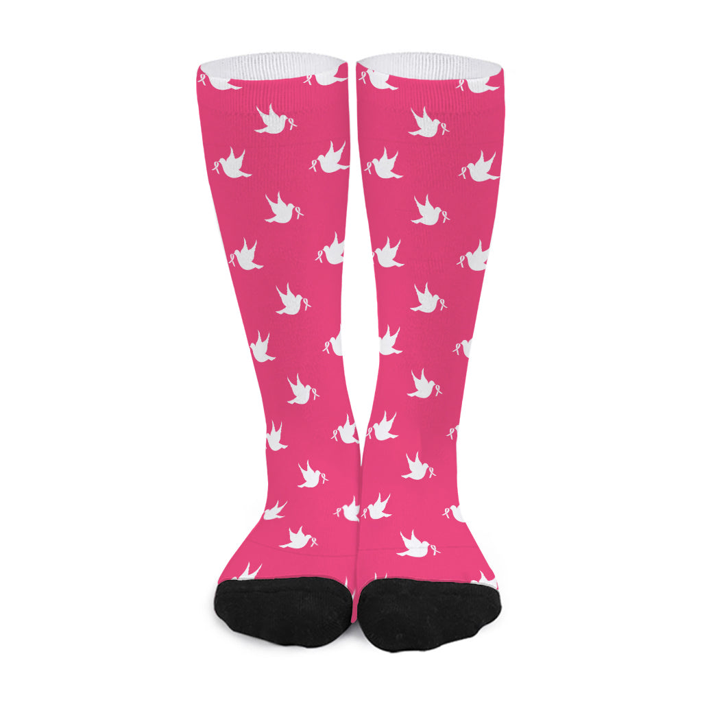 White Dove Breast Cancer Pattern Print Long Socks