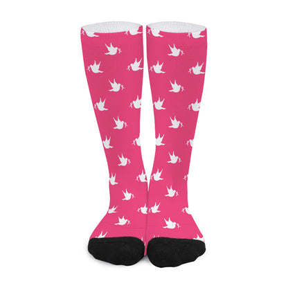 White Dove Breast Cancer Pattern Print Long Socks