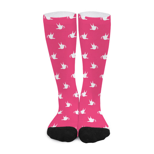 White Dove Breast Cancer Pattern Print Long Socks