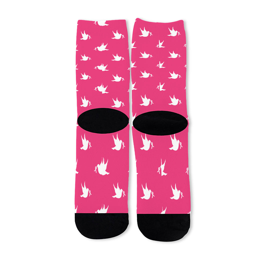 White Dove Breast Cancer Pattern Print Long Socks