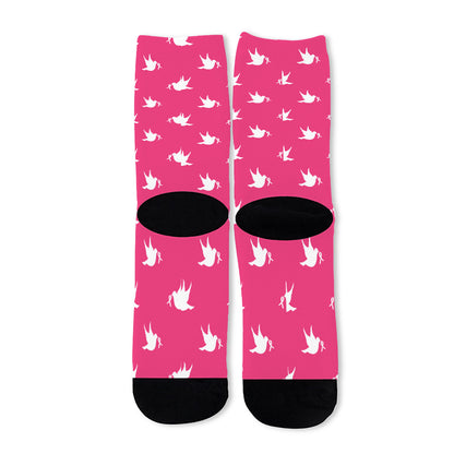 White Dove Breast Cancer Pattern Print Long Socks
