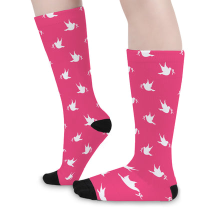 White Dove Breast Cancer Pattern Print Long Socks