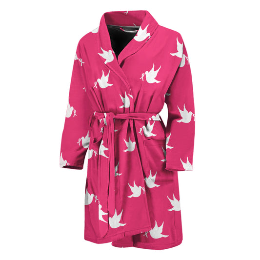 White Dove Breast Cancer Pattern Print Men's Bathrobe