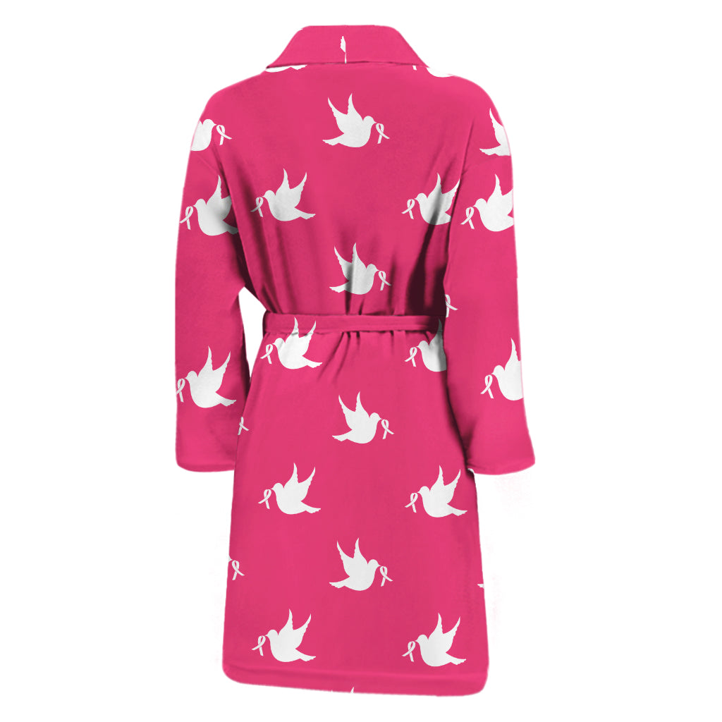 White Dove Breast Cancer Pattern Print Men's Bathrobe