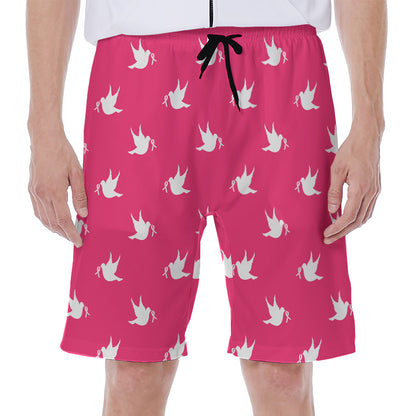 White Dove Breast Cancer Pattern Print Men's Beach Shorts