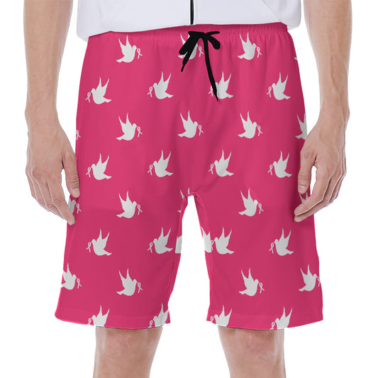 White Dove Breast Cancer Pattern Print Men's Beach Shorts
