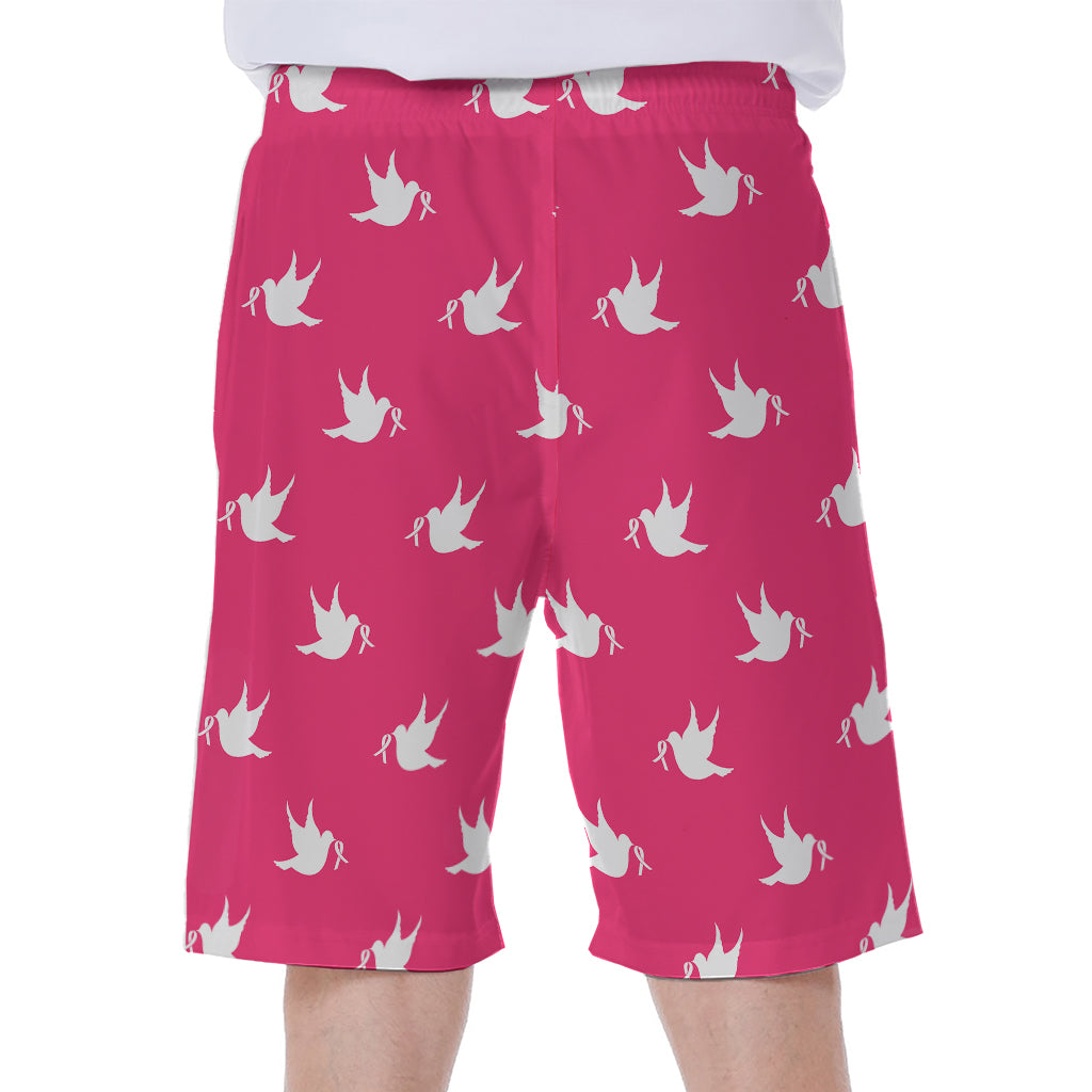 White Dove Breast Cancer Pattern Print Men's Beach Shorts