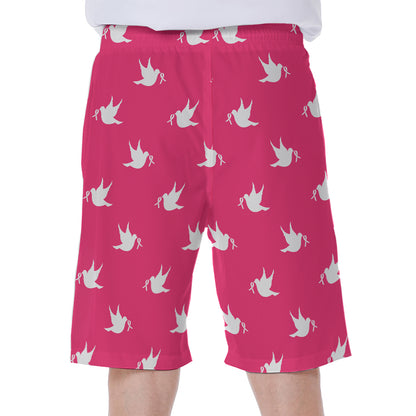 White Dove Breast Cancer Pattern Print Men's Beach Shorts
