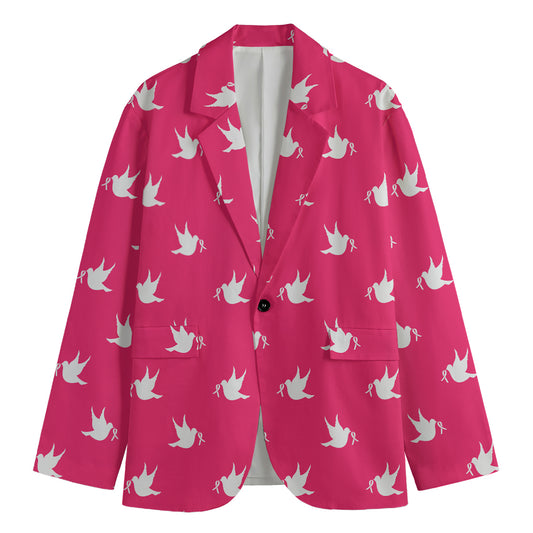 White Dove Breast Cancer Pattern Print Men's Blazer