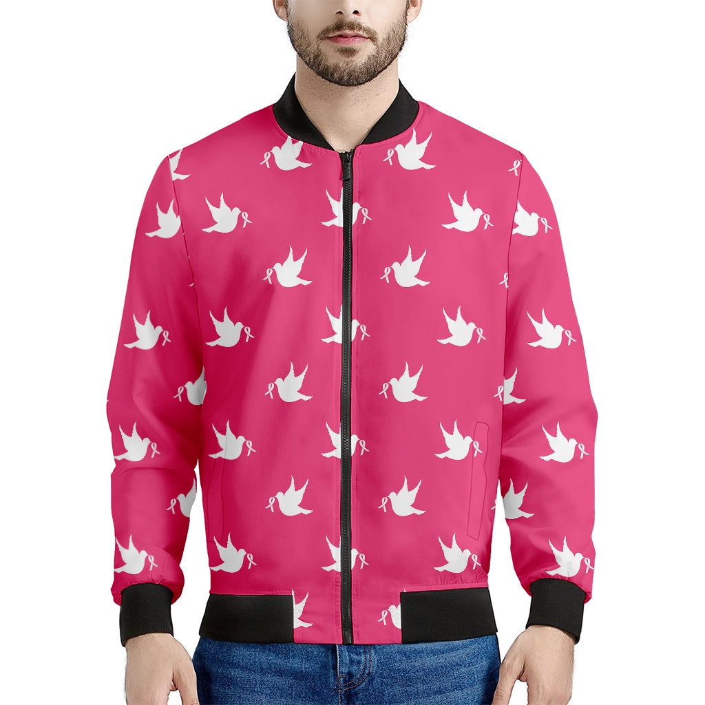 White Dove Breast Cancer Pattern Print Men's Bomber Jacket