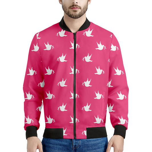 White Dove Breast Cancer Pattern Print Men's Bomber Jacket