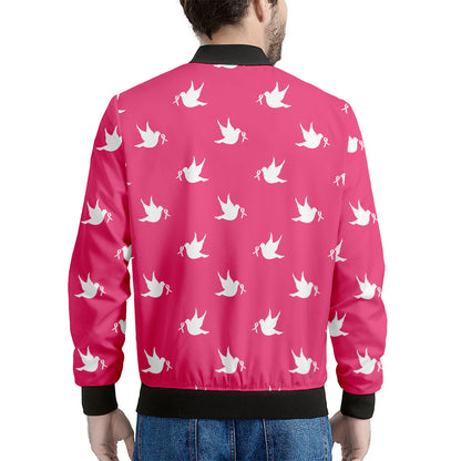 White Dove Breast Cancer Pattern Print Men's Bomber Jacket