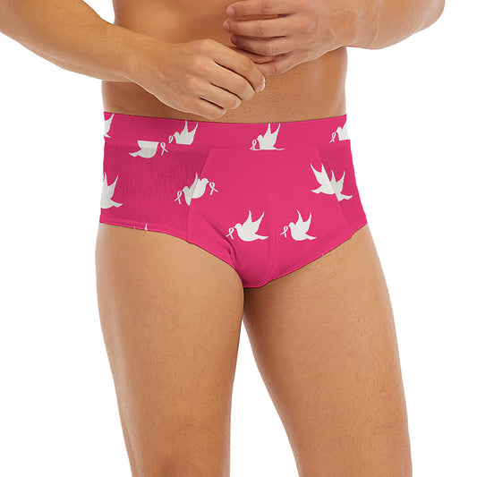 White Dove Breast Cancer Pattern Print Men's Briefs