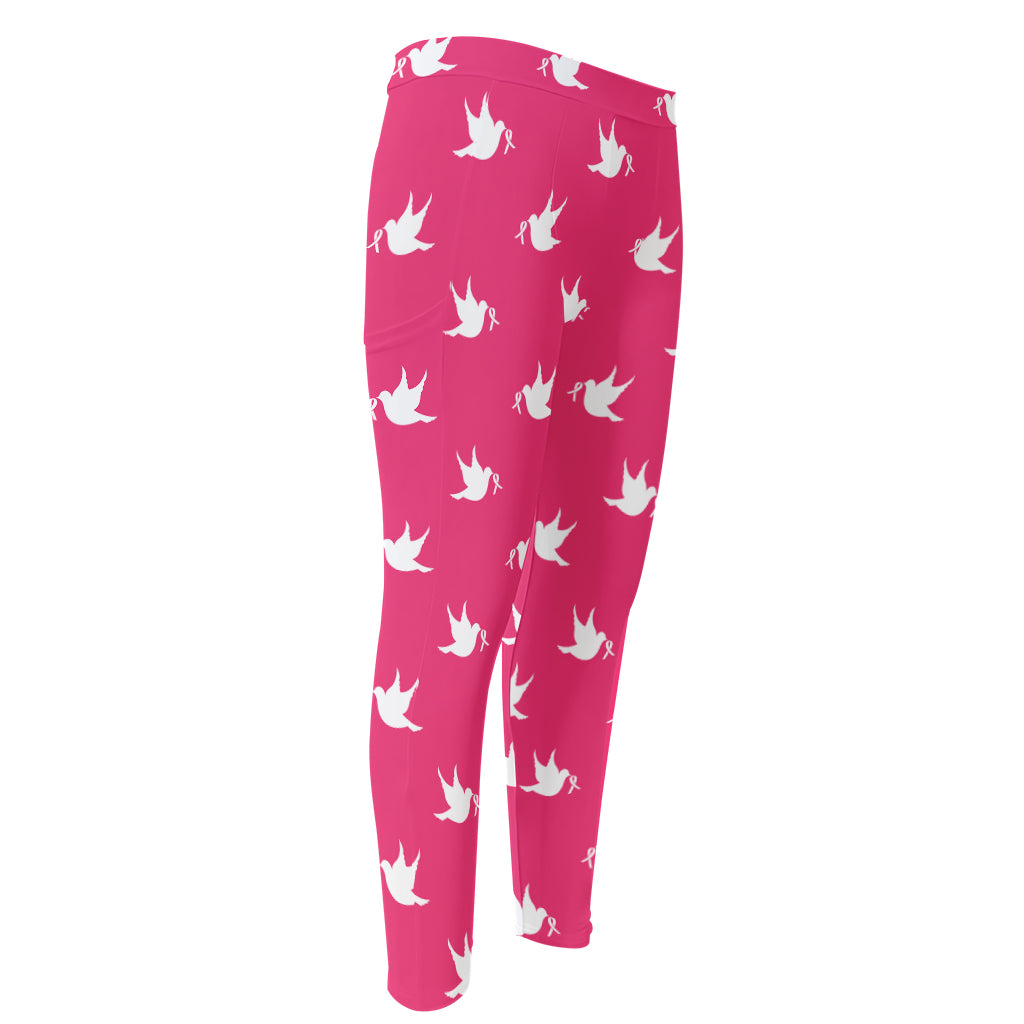 White Dove Breast Cancer Pattern Print Men's Compression Pants