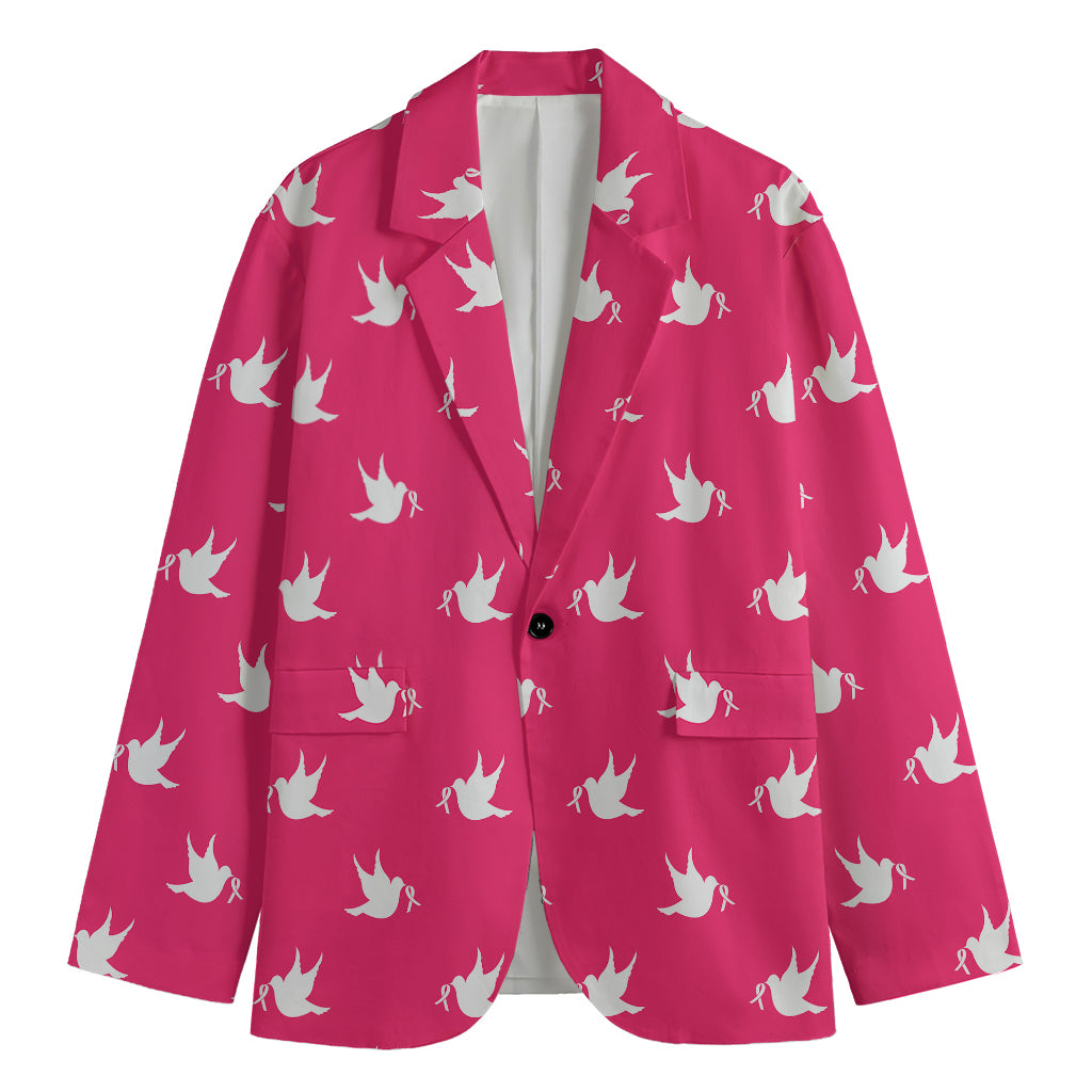 White Dove Breast Cancer Pattern Print Men's Cotton Blazer