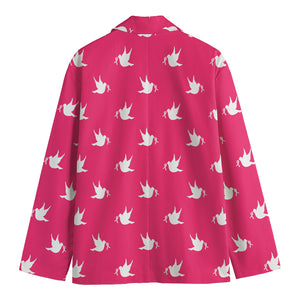 White Dove Breast Cancer Pattern Print Men's Cotton Blazer