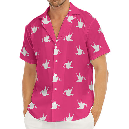 White Dove Breast Cancer Pattern Print Men's Deep V-Neck Shirt
