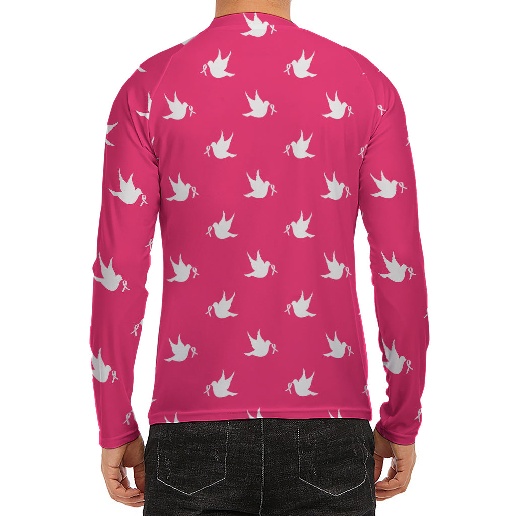 White Dove Breast Cancer Pattern Print Men's Long Sleeve Rash Guard